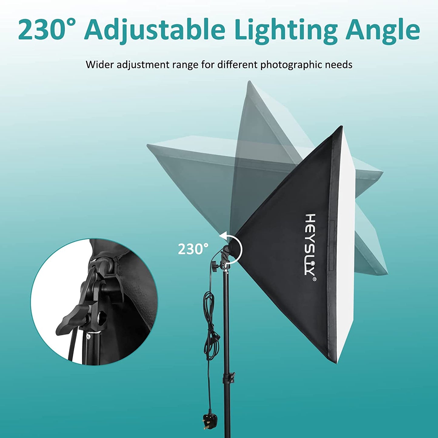 Heysliy Softbox Photography Lighting Kit 50x70cm, Studio Light with 150W 5500K Daylight Bulb & E27 Socket, Softbox Lighting Kit for Fashion Portrait, Product Photography, Video Shooting, Live Stream